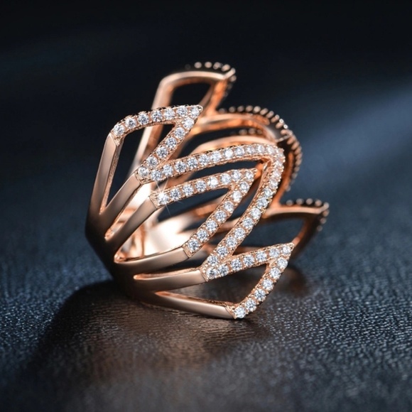 18k Rose Gold Zig Zag Micro Pave CZ Ring - Picture 3 of 8